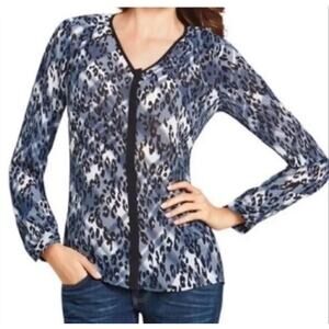 CAbi Fatale Blouse 977 Leopard Animal Print BLUE Black Long Sleeves Medium